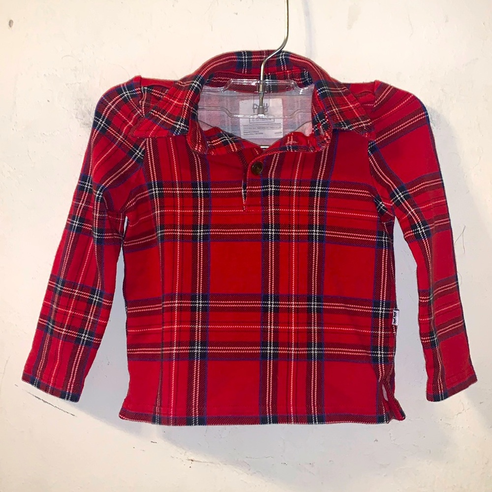 Kids-Baby Play Red/Blue/white L/S collared shirt- (6-12) months